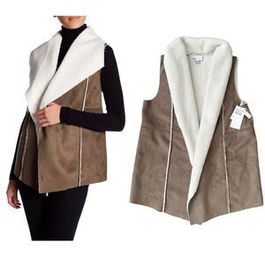 Nordstrom Rack Vegan Shearling Long Open Face Drape Style Vest Size Medium NWT